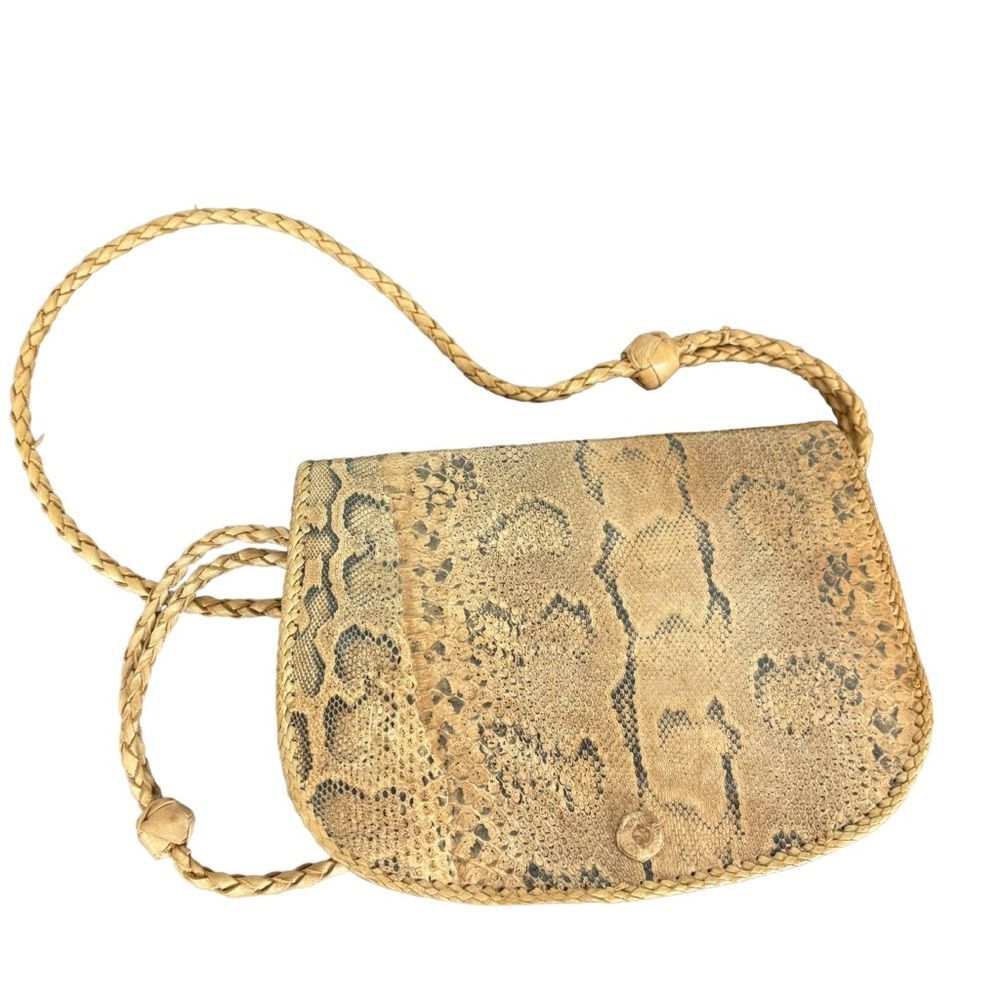 Brown Snakeskin Natural Fiber Crossbody Purse